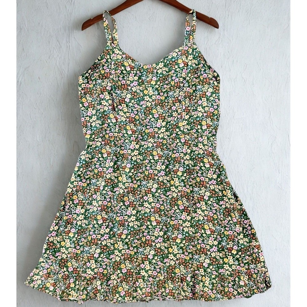 Green Floral Mini Sun Dress - Size L